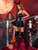 Ellolace Halloween Latex Fetisch Kleid Bunny Sexy Kostüm Pornografische Dessous Nachtclub Porno Cosplay PVC Kurze Kleider und Ohren – Bild 3