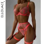 Ellolace Phantasie erotische Dessous Neon Orange Spitze gut aussehende Unterwäsche Wunsch heiße Mädchen Fantasie Sexys nackt bilizna Satz Sex
