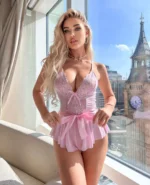 Ellolace Sexy Hot Deep-V Bodysuit One Piece Tight Fitting Top Solid Lace Backless Body Ruffle Bowknot Sissy Fantasy Teddy – Bild 2