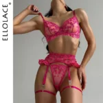 Luxus Spitze Unterwäsche Strumpfband Set mit Rüschen und Herzstickerei