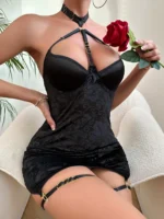 Ellolace Embossed Slim-Fit Dress Halter Sexy and Elegant Mini Short Dresses Backless Silk Luxury Outfit Summer Bodycon Sundress – Bild 5