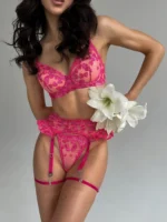 Luxus Spitze Unterwäsche Strumpfband Set mit Rüschen und Herzstickerei – Bild 4