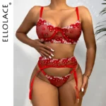 Verführerisches 3-teiliges Dessous-Set aus Spitze | Push-up BH mit Bügeln & transparenten Details | Exotische Lingerie für Damen