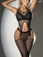 Ellolace Erotic Lingerie Fishnet Transparent Underwear With Stocking 4-Piece Bra Kit Push Up Seamless Bilizna Set Sexy Intimate – Bild 2