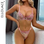 Verführerisches Spitzen-Set für Damen | 3-teilige Dessous mit Push-up BH & String | Erotische Unterwäsche mit transparenten Details | Sexy Lingerie Set in zarter Stickerei | Damenwäsche für besondere Anlässe