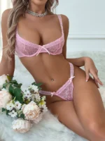 Sexy Spitzen Dessous Set Damen 2-teilig – Bügel-BH & String Tanga in Rosa – Transparente Unterwäsche, Elegante Lingerie, Verführerisches Unterwäsche Set