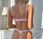 Sexy Spitzen Dessous Set Damen 2-teilig – Bügel-BH & String Tanga in Rosa – Transparente Unterwäsche, Elegante Lingerie, Verführerisches Unterwäsche Set – Bild 6