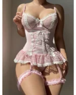 Sexy Pink Lace Bodysuit mit Bow-Knot & Garters – Verführerisches Lingerie Jumpsuit für Frauen – Bild 6