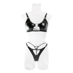 Verführerisches Lederoptik-Dessous-Set für Damen | 2-teilig mit Cut-Out-Details & runden Ringen | Drahtloser BH & sinnliche Reizwäsche – Bild 10