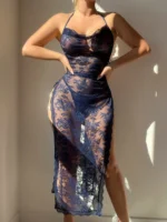 Erotisches Babydoll Nachthemd transparent Spitze hoher Schlitz Damen Lingerie