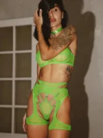 Verführerisches Dessous-Set mit Strumpfhalter & Bustier | Damen-Lingerie in Mesh-Optik | Push-up-Effekt & verführerische Details – Bild 3