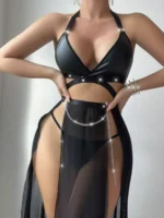 Sexy Wetlook & Mesh Dessous-Set mit Ketten – Verführerischer Dominastyle – Bild 3