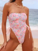 Monokini Damen | Bandeau Badeanzug Cut-Outs Mosaik bunt | Sexy Einteiler Strand – Bild 2