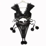 Damen Dessous Body transparent Babydoll Rüschen Cut-Outs sexy verspielt Schwarz – Bild 7