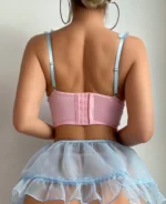 Dessous Set Spitze Rüschen Schleifen Bügel BH Slip Strapsgürtel Damen sinnlich – Bild 3