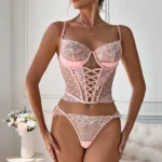 Herz-Spitzen-Set mit G-String & Rüschen | Sexy Luxus-Dessous für Damen | Corsage-Look in verführerischem Design – Bild 4