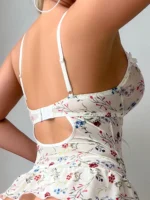 Spitzen Dessous Set mit Strumpf und Schnürung | G String | florale Spitze – Bild 3