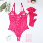 Spitzen-Dessous-Body mit Strumpf, Fitness-Damen-Mieder-Oberteile, Schnür-Bodys, ausgefallene, durchsichtige Bodys – Bild 8