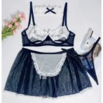 Sexy Maid Uniform Lace Mesh Erotik Cosplay Outfit Damen Reizwäsche Set – Bild 7