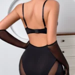 Transparentes Minikleid schwarz mit Handschuhen figurbetont Sommer Damen – Bild 5