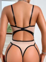 Erotischer Bodystocking für Damen | Latex & Mesh Patchwork | Ouvert-Schnitte | Verführerische Dessous in schwarz – Bild 7