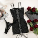 Sexy Transparentes Babydoll Damen Reizwäsche Rückenfrei Kreuzträger Verführerisches Nachtkleid Dessous für Frauen – Bild 4