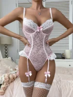 Sexy Spitze Dessous Bodysuit Durchsichtiger Teddy Crotchless Patchwork Bodystocking für Erwachsene – Bild 9