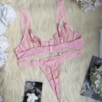 Sexy Spitzen Dessous Set Damen 2-teilig – Bügel-BH & String Tanga in Rosa – Transparente Unterwäsche, Elegante Lingerie, Verführerisches Unterwäsche Set – Bild 8