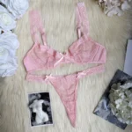 Sexy Spitzen Dessous Set Damen 2-teilig – Bügel-BH & String Tanga in Rosa – Transparente Unterwäsche, Elegante Lingerie, Verführerisches Unterwäsche Set – Bild 7