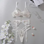 Dessous Set Damen Spitze transparent Bralette G String sexy Unterwäsche schwarz – Bild 4