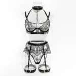 Verführerisches 5-teiliges Dessous-Set für Damen | Spitzen-Mesh mit Stickereien | Durchsichtige Details & Strumpfhalter – Luxus-Lingerie – Bild 6
