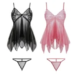 Transparentes sexy Babydoll mit G-String | Offene Hüfte Dessous für Damen | Dehnbares Kurzarm-Set – Bild 9