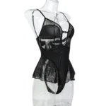 Body transparent Spitze Damen sexy durchsichtig schwarz Rüschen Babydoll Dessous S-XL – Bild 6