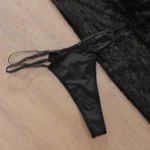 Leopard Spitzen Nachtkleid Damen lang mit Schlitz Panty Set | Sexy Lingerie – Bild 7