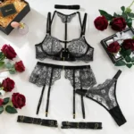 Verführerisches 5-teiliges Dessous-Set für Damen | Spitzen-Mesh mit Stickereien | Durchsichtige Details & Strumpfhalter – Luxus-Lingerie – Bild 5