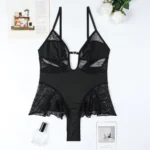 Body transparent Spitze Damen sexy durchsichtig schwarz Rüschen Babydoll Dessous S-XL – Bild 7