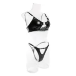 Verführerisches Lederoptik-Dessous-Set für Damen | 2-teilig mit Cut-Out-Details & runden Ringen | Drahtloser BH & sinnliche Reizwäsche – Bild 11