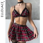 BH Set 4-teilig Push-up Minirock Karo Vintage Plaid