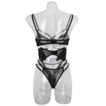 Dessous Set Strumpfgürtel Tüll Unterwäsche transparent erotisch Schwarz – Bild 10