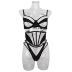 Dessous Set Strumpfgürtel Tüll Unterwäsche transparent erotisch Schwarz – Bild 8