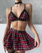 BH Set 4-teilig Push-up Minirock Karo Vintage Plaid – Bild 5