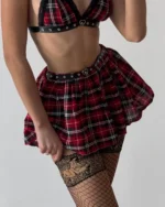 BH Set 4-teilig Push-up Minirock Karo Vintage Plaid – Bild 2