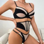 Dessous Set Strumpfgürtel Tüll Unterwäsche transparent erotisch Schwarz – Bild 5