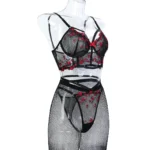 Dessous Set Spitze nahtlos transparent mit Strümpfen – Bild 8