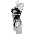 Dessous Set Strumpfgürtel Tüll Unterwäsche transparent erotisch Schwarz – Bild 9