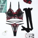 Dessous Set Spitze nahtlos transparent mit Strümpfen – Bild 7