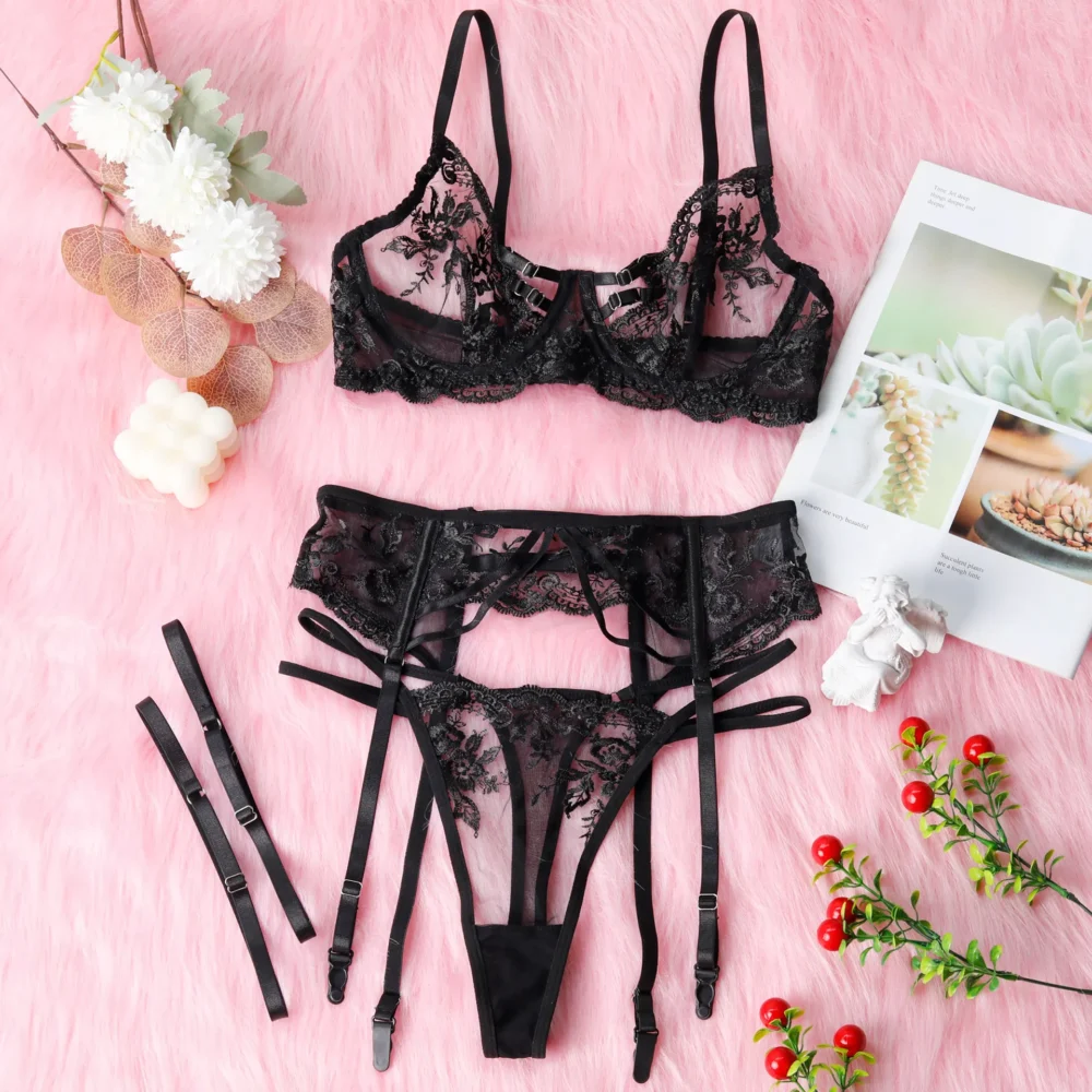 BH Unterwäsche-Set Spitze transparent Brasilianische Dessous Damen – Bild 7