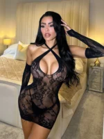 Damen Spitzenkleid erotisch Babydoll Dessous schwarz Mesh transparent – Bild 2