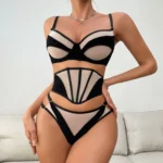 Dessous Set Strumpfgürtel Tüll Unterwäsche transparent erotisch Schwarz – Bild 4