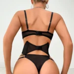 Dessous Set Strumpfgürtel Tüll Unterwäsche transparent erotisch Schwarz – Bild 12